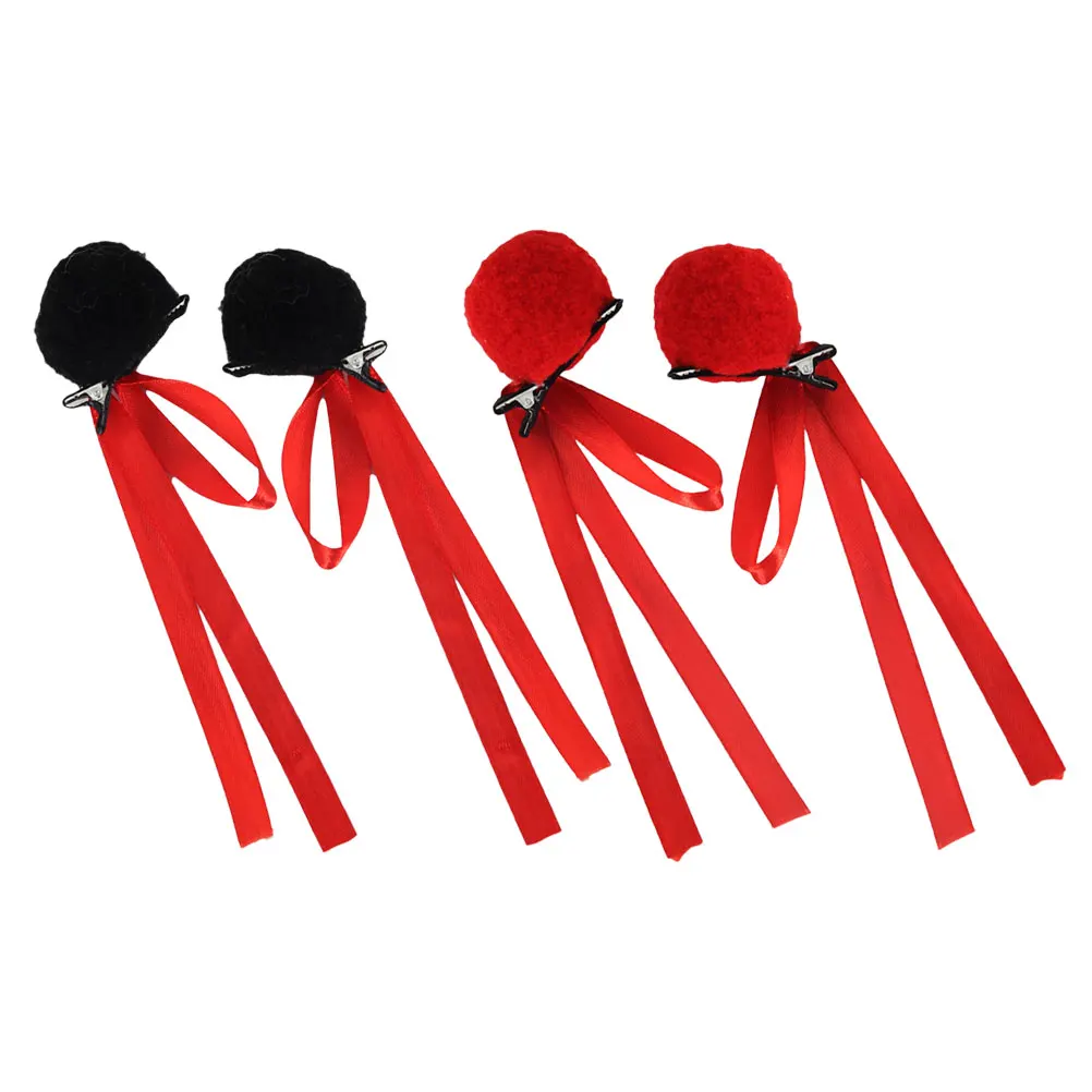 

2 Pairs Meatball Hair Clips Pom Ball Accessories for Toddler Girls Chinese Style Furry Side Pins New Year Lunar