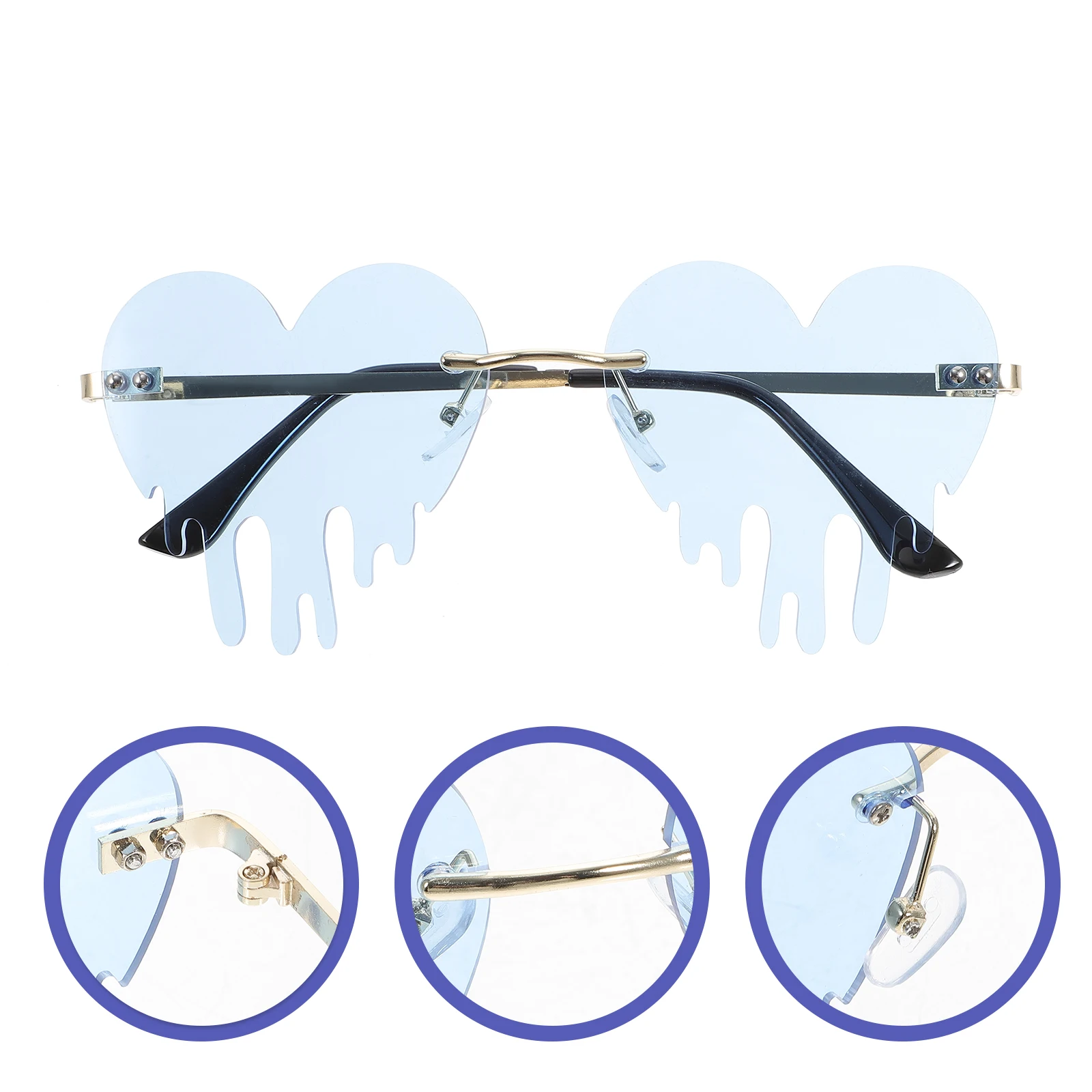 

Colorful Heart Shaped Sunglasses Women Polarized Fun Glasses Party Accessories Rimless Metal PC Material Suitable Daily Wear