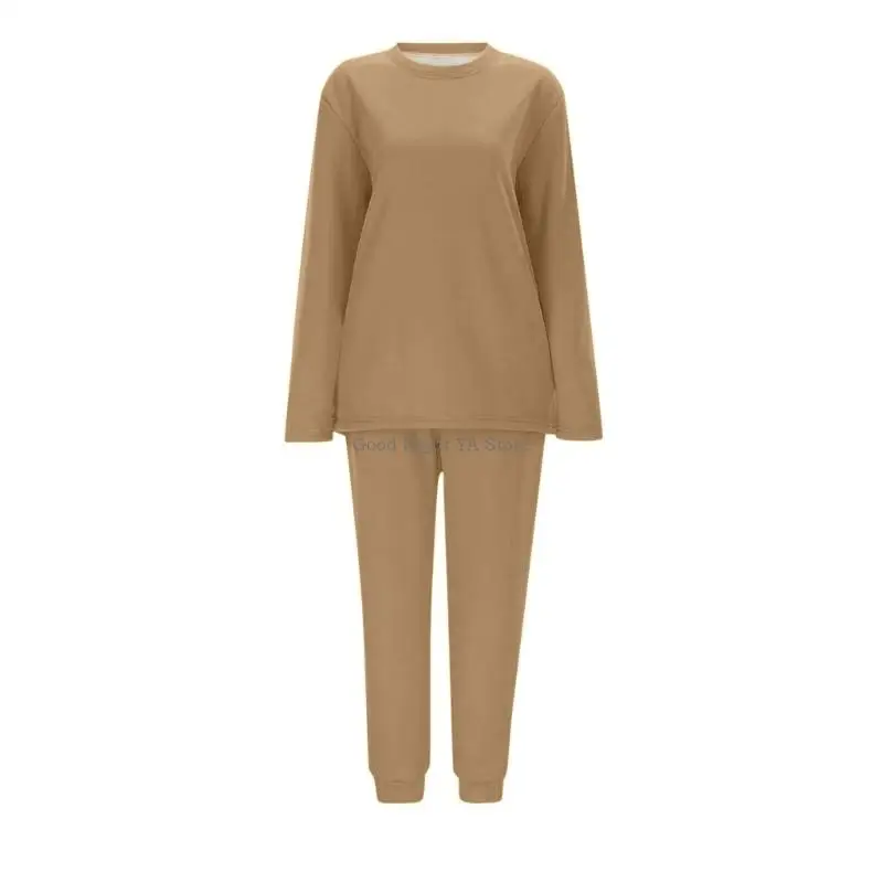 

Women's Warm Fleece Pajama Set with Fuzzy Lining Round Neck Top and Pants