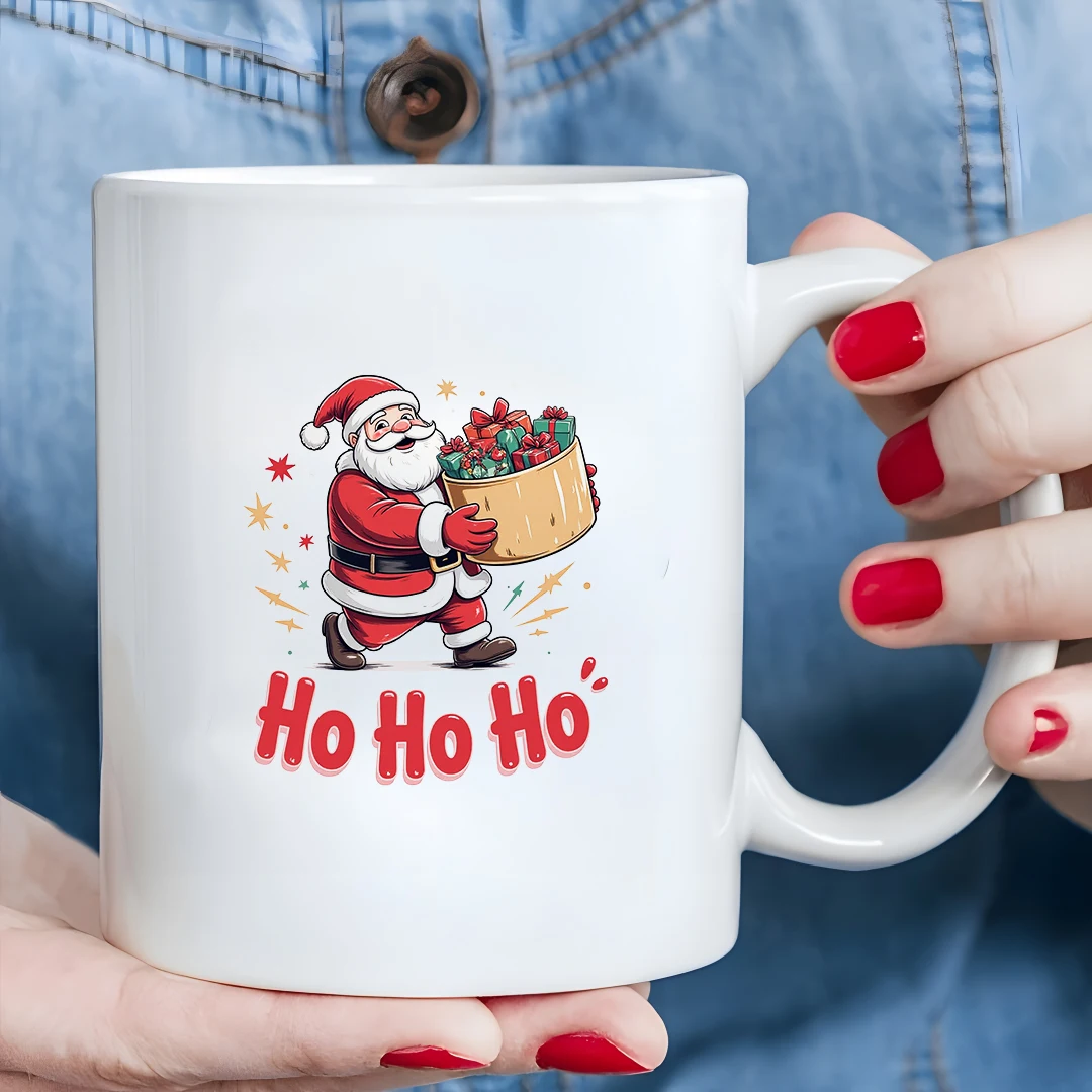 

11oz Santa Claus Mug + Cartoon Santa Claus Gift Tote + Kids Cold & Hot Beverage Cup - Christmas Gift for Family Office