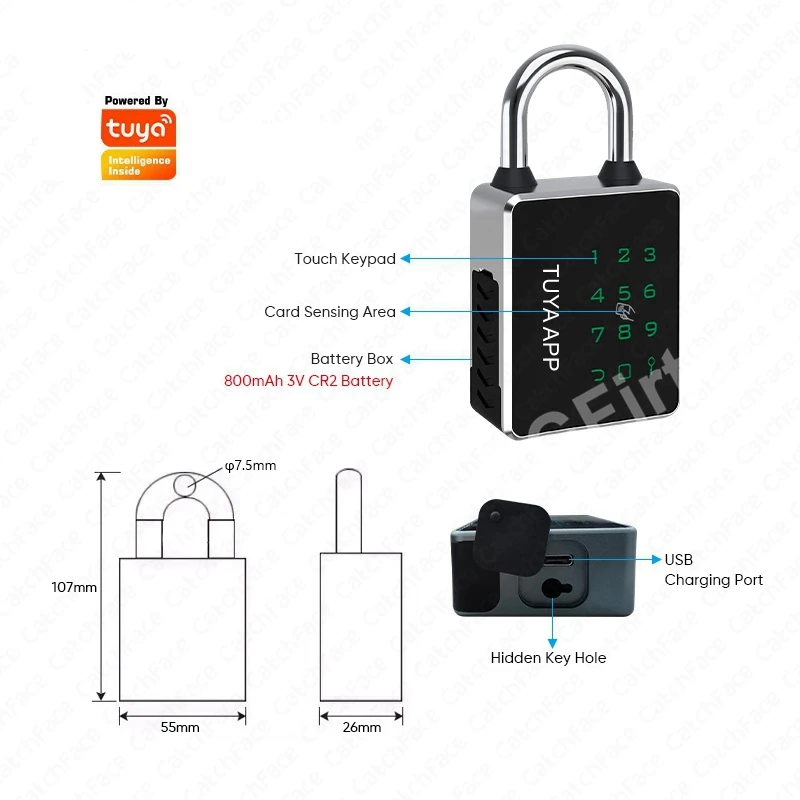 TTLOCK Padlock Tuya APP IC Card RFID Password Key NFC Unlock Way Waterproof IP65 Bluetooth Smart Electronic Door Lock