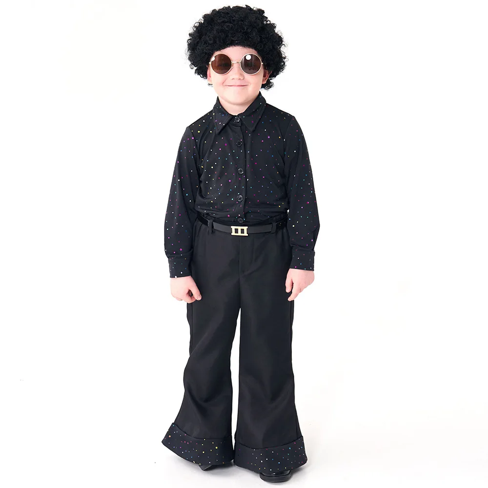 Children's Retro 70s Disco Sequins Singer Model Walk Show Performance Costume