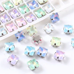 Square shape Glass Sew on rhinestones with sliver claw sewing stones for clothes shoes diy crystals