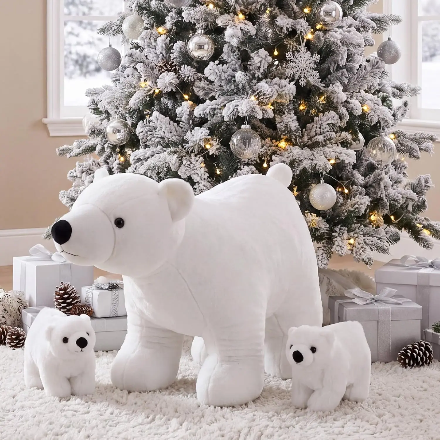 Classic White Jumbo Polar Bear Plush Set, 3-Piece, 30 Inch and 7.9 Inch