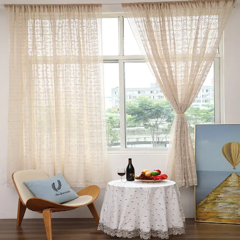 

1 Panel Rustic Crochet Curtains Farmhouse Retro Sheer Boho Curtain for Living Room Bedroom Rod Pocket Hollow Knitted Lace Drapes