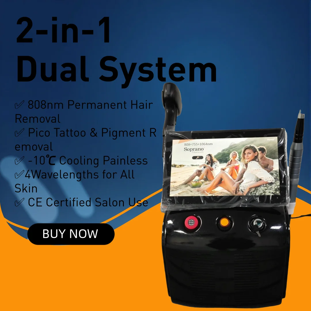 Soprano System 2in1 Hair Reducer & PicoSkincare Device 808nm+755nm+1064nm+940nm 4000W Professional Painless Permanent Laser