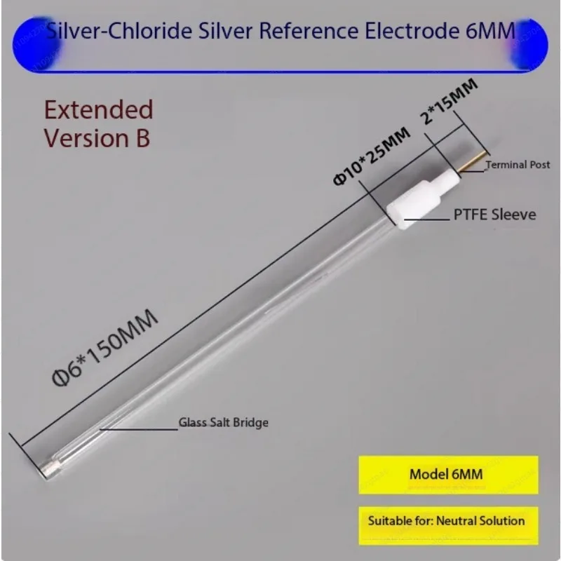 3.8*50/6*70*/6*90/6*150mm Silver Silver Chloride Reference Electrode Ag / AgCl Reference Electrode Removable and Liquid Filled
