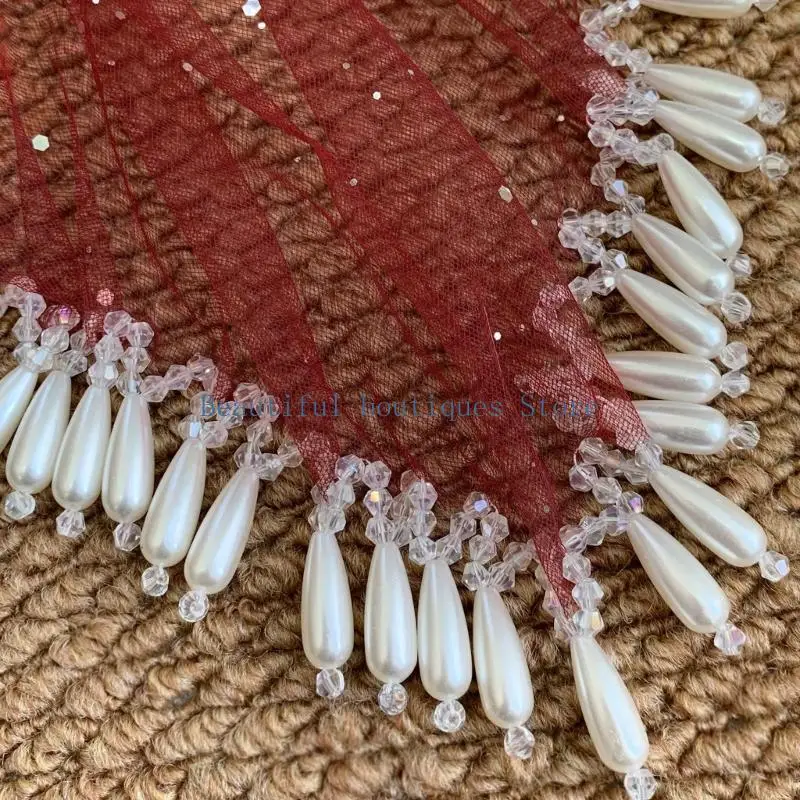 U4LF Structured Alloy Hair Band with Sheer Mesh Drape and Teardrop Fringe Headband for Parties, Weddings, Photo Shoots, and