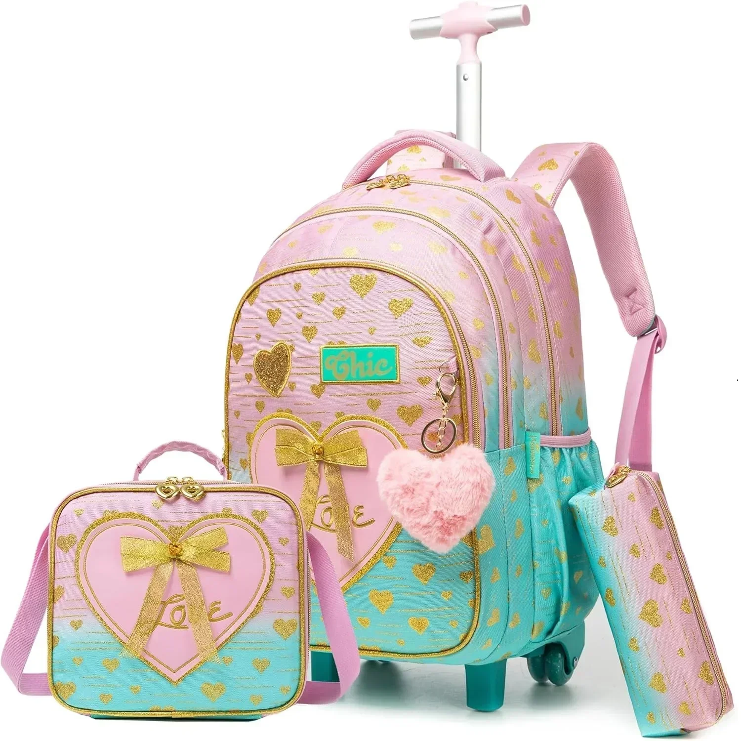 

School Rolling Backpack for Girls Set Schoolbag Children Waterproof Backpacks with Wheels Elementary Trolley Luggage Book Bag