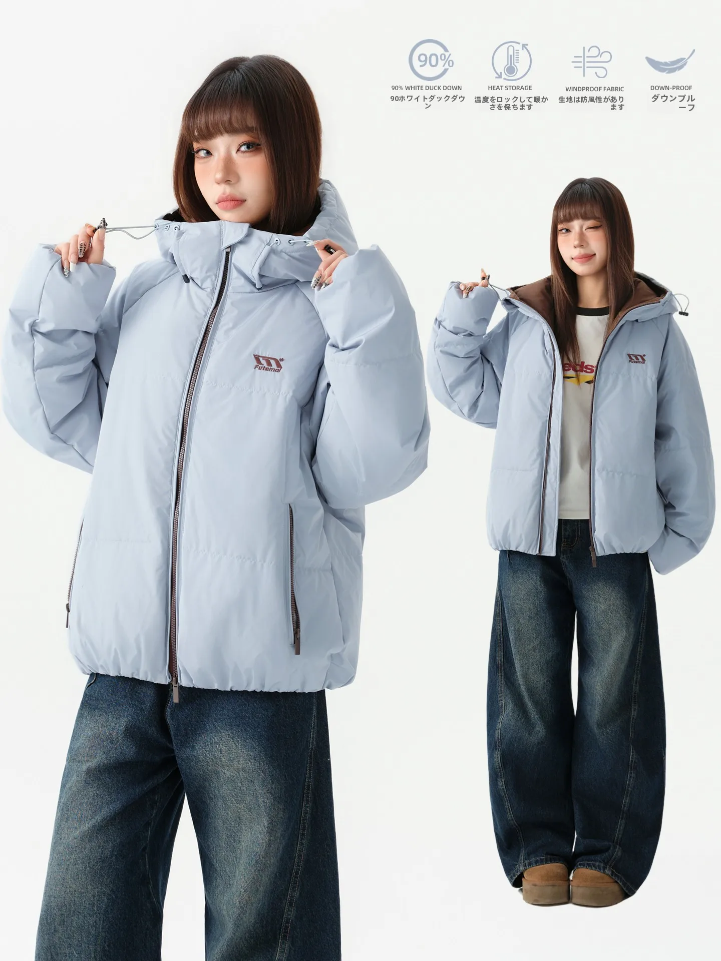 

Зимняя новинка 90, белая куртка Du down Jaet, женская модная брендовая цветная блузка, уличное теплое пальто с капюшоном в стиле ретро, свободная посадка из полиэстера...