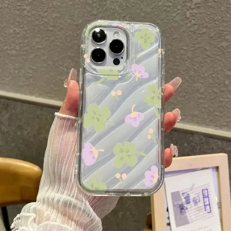 Floral Graphic Phone Cases For iPhone 15 14 Pro Max 13 Pro 12 11 XS XR XS Max Wavy Pattern Shockproof Protective Soft Cover