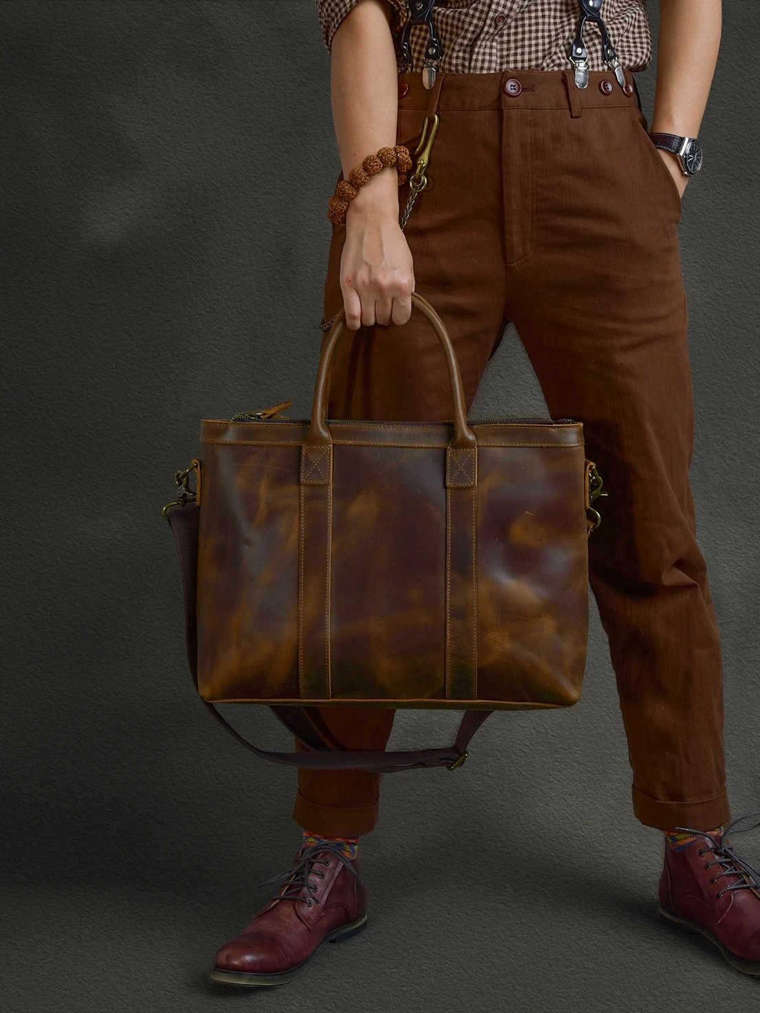 Sac à main d'affaires en cuir de vachette à plusieurs compartiments, étui à bombes en cuir de cheval, bandoulière vintage, style européen et américain, haute qualité