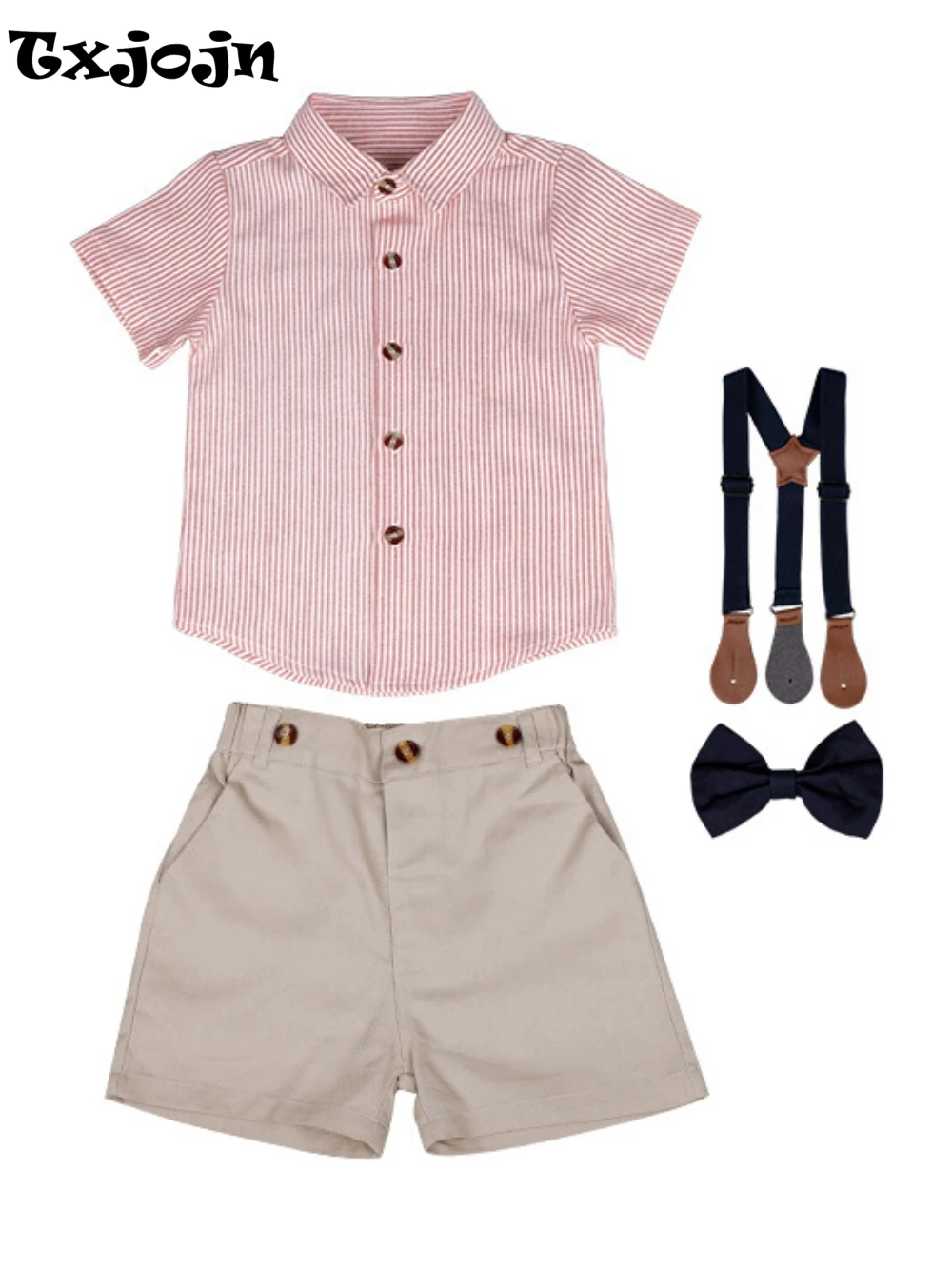 

New Boys Spring Summer Overalls Striped Sets School Performance Show Host Wedding Party Photography Costume Kids Shirts Pants