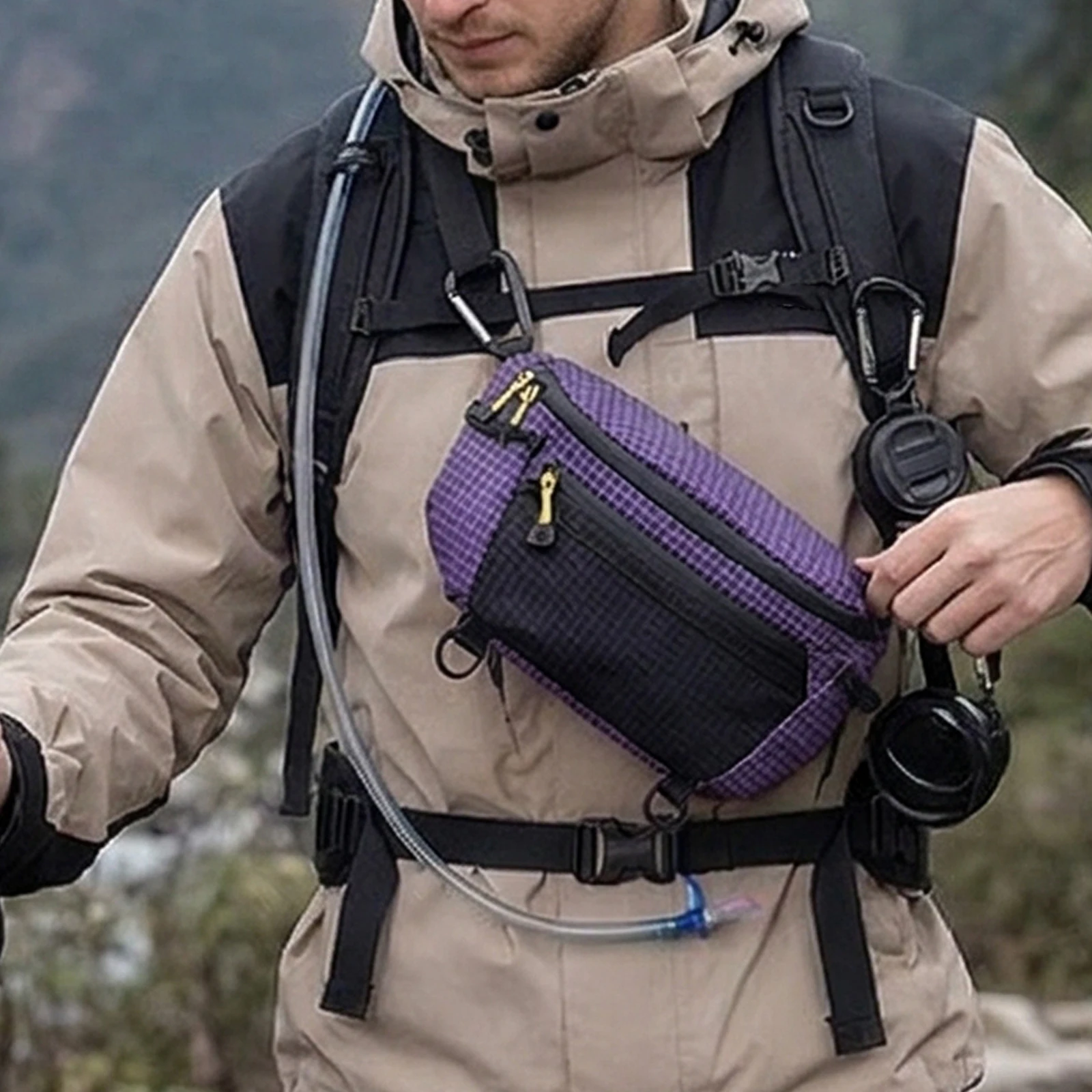 Nylon Crossbody Bag Waterproof Multi-Functional Sports Backpack Waist Pack Hanging Pocket for Camping Cycling Running Hiking