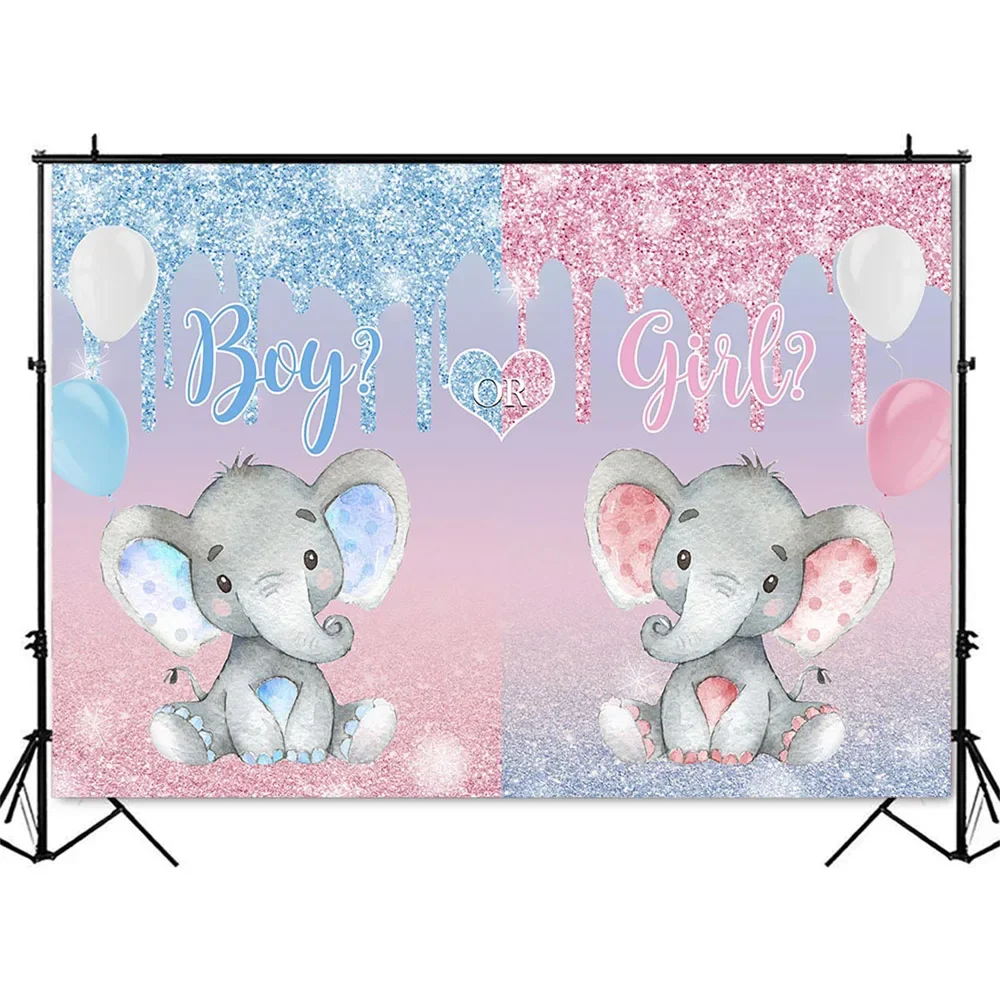 Elephant Gender Reveal Backdrop Boy or Girl Background Blue or Pink Gender Reveal Photo Backdrop Glitter Dot Baby Shower Decor
