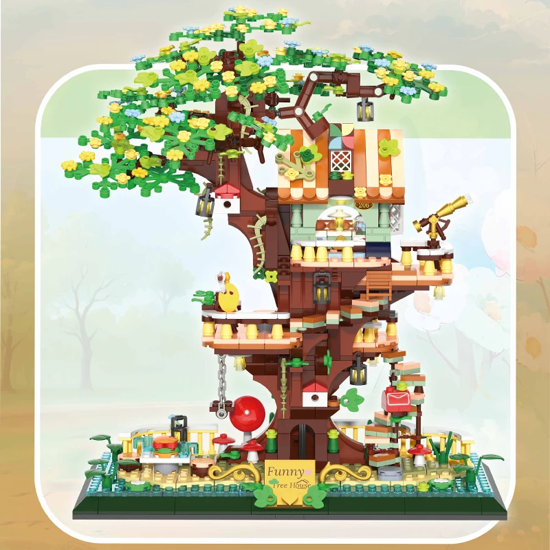 ตัวต่อมินิซากุระสร้างสรรค์ แบบจำลองสถาปัตยกรรมถนนเมือง ชุดประกอบบ้านต้นไม้ DIY ของขวัญสำหรับเด็กผู้หญิง