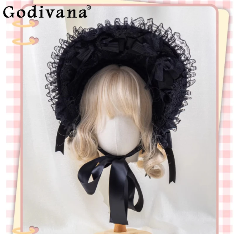 

Elegant and Sweet Lolita Dark Lace Bow Headband Fashion Versatile Age-reducing Black Gothic Lace-up Hair Accessories