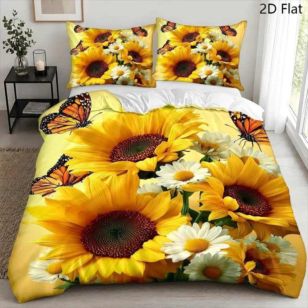 Daisy Flower Duvet Cover Natural Scenery Bedding Set Twin Queen Spring Garden Plants Botanical Comforter Cover for Girls Teens