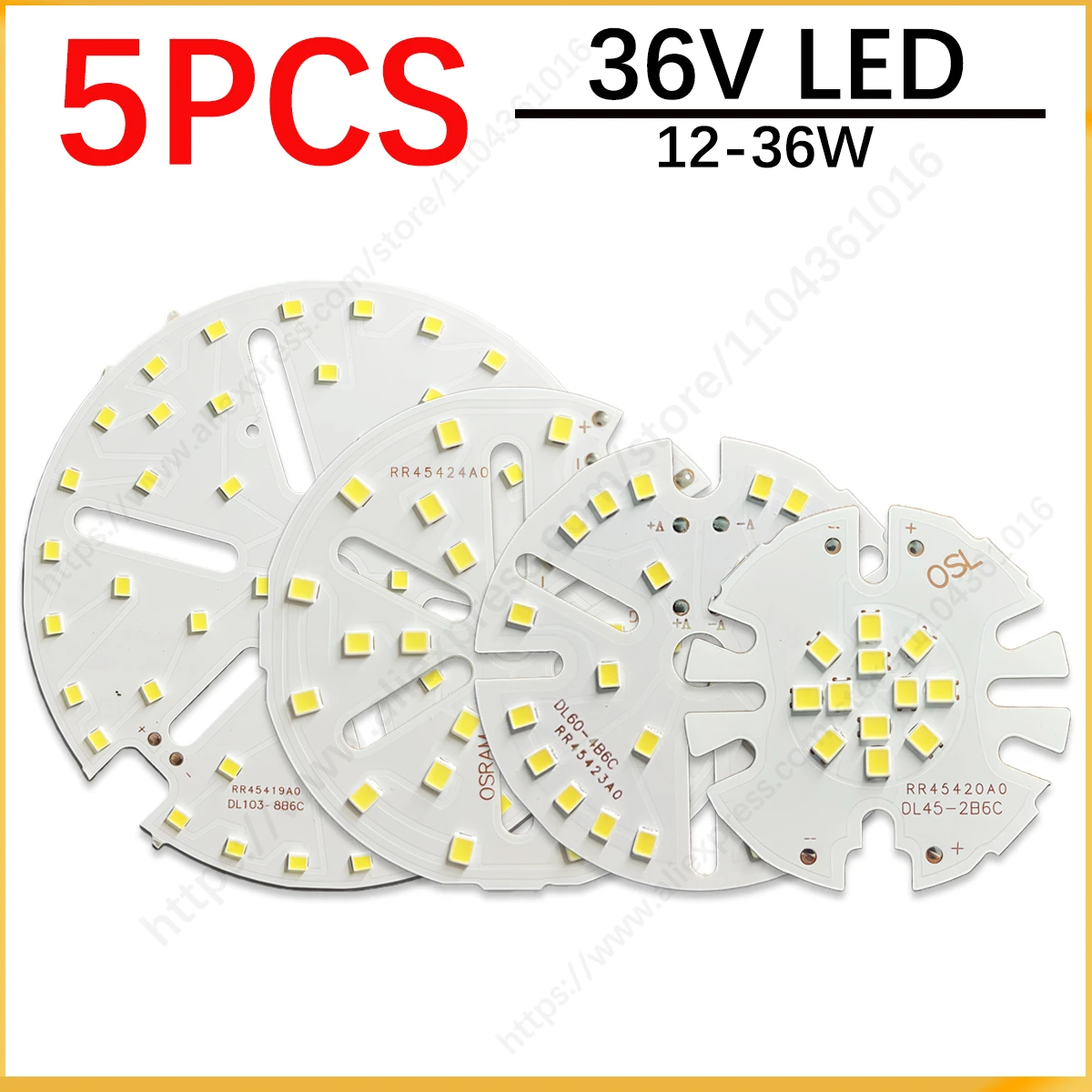 

5PCS LED Light Board 12-36W 45MM 60MM 74MM 103MM SMD 2835 Chips 36V For DIY Bulb Circular Transformation Light Source