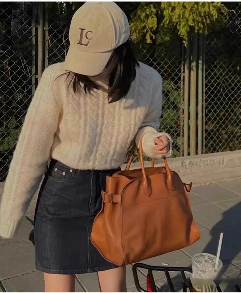 2024 Niche fashion European Style Split Leather Top-handle Bag Simple Large Capacity Style Handbag Tote Bag For Women Daily Use