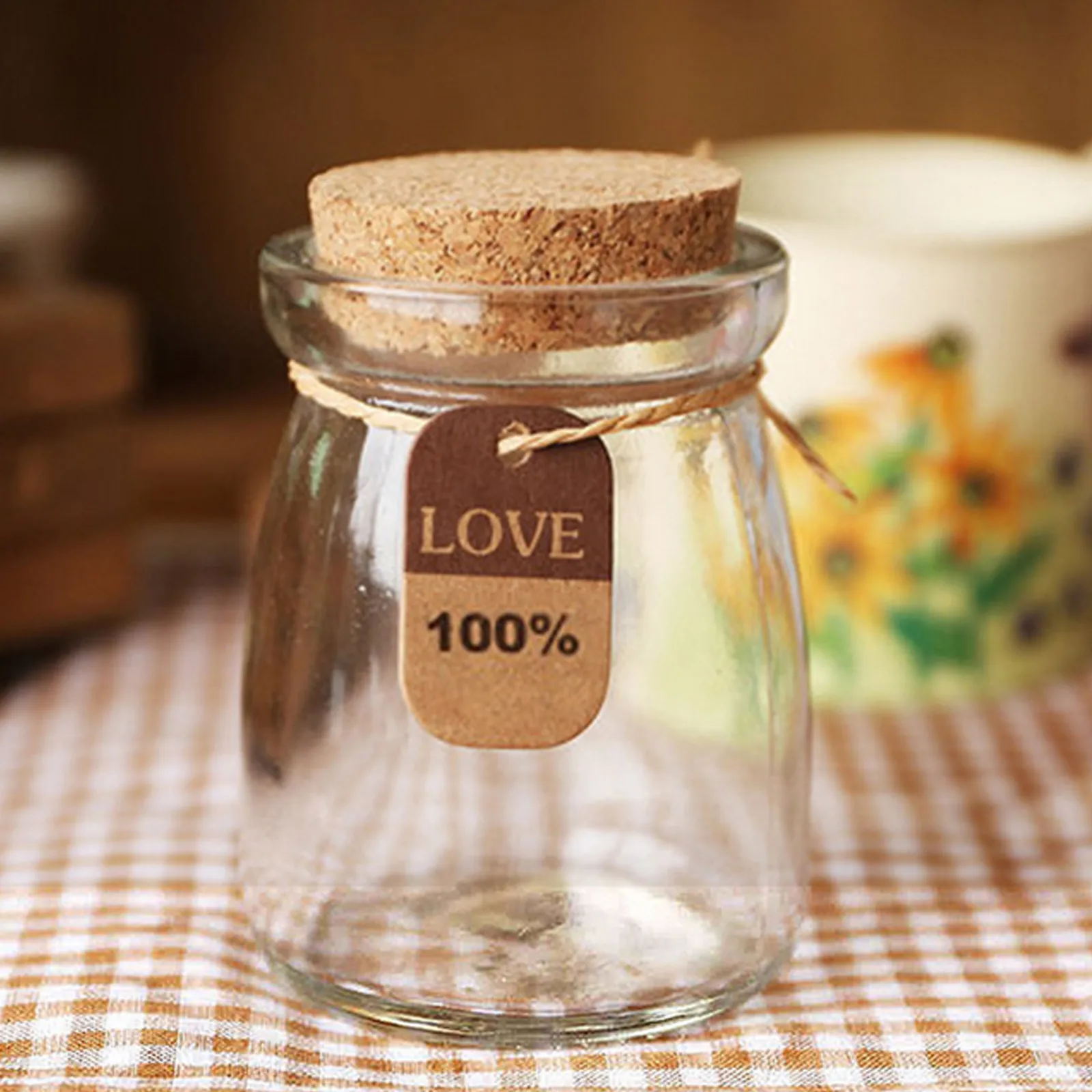 6PCS Mini Glass Yogurt Pudding Jars Containers with Cork Lids Labels Strings for Food Storage Wedding Party Favors Decorations