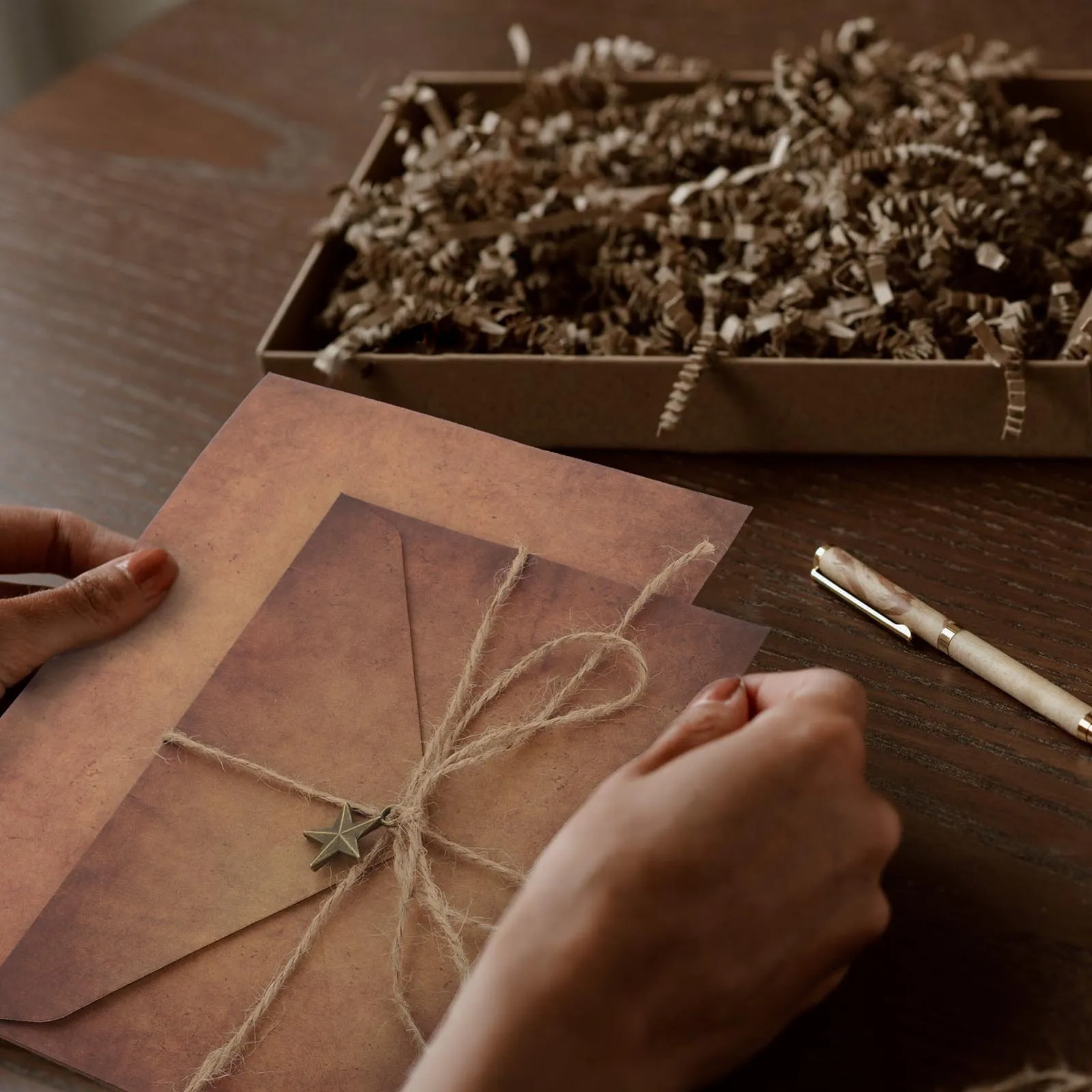 

Retro Writing Stationery 3 Sets Letter Paper Envelop Kraft Printing Vintage Coin Wrappers Hemp Rope Simple Elegant Traditional