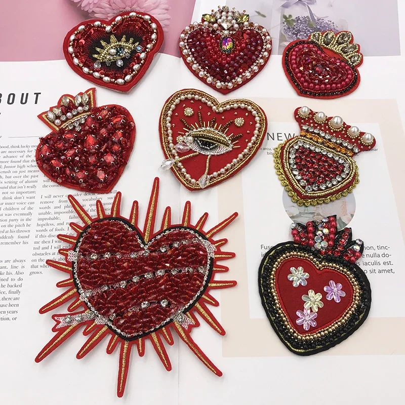 Embroidery Sequined Alphabet Pearl Letter Cross Patch,sequins Heart Beaded Eye Patches Badges Appliques for Clothing PW2210252