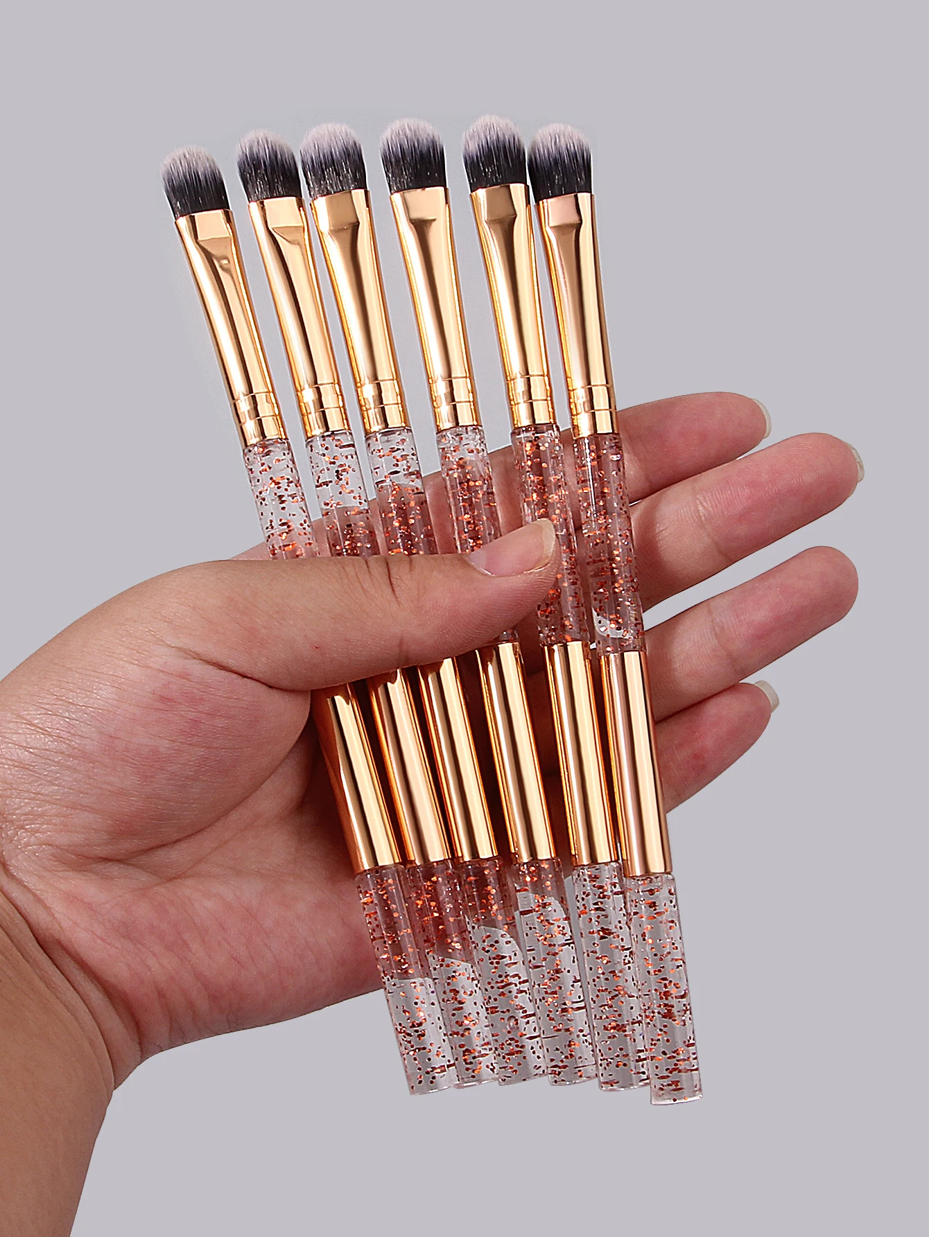 6-piece rose gold glitter eyeshadow brush set, professional eye makeup brush,concealer brush, portable makeup tool for beginners