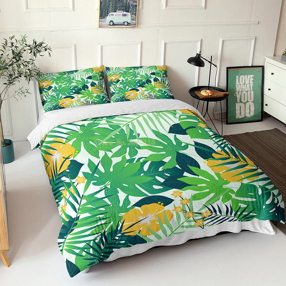 3D Printing Tropical Rainforest Plant Bedding Set Queen Home Textiles Set Bedclothes Duvet Cover Pillowcase for Birthday Gifts