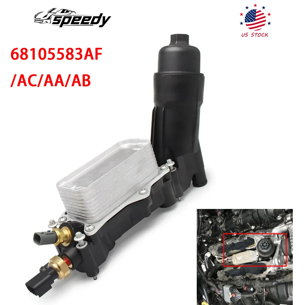 

68105583AF/AC/AA/AB Black Car Engine Oil Cooler Filter Housing Adapter Kit For Chrysler Dodge Jeep Ram 3.6 V6 2014-2018