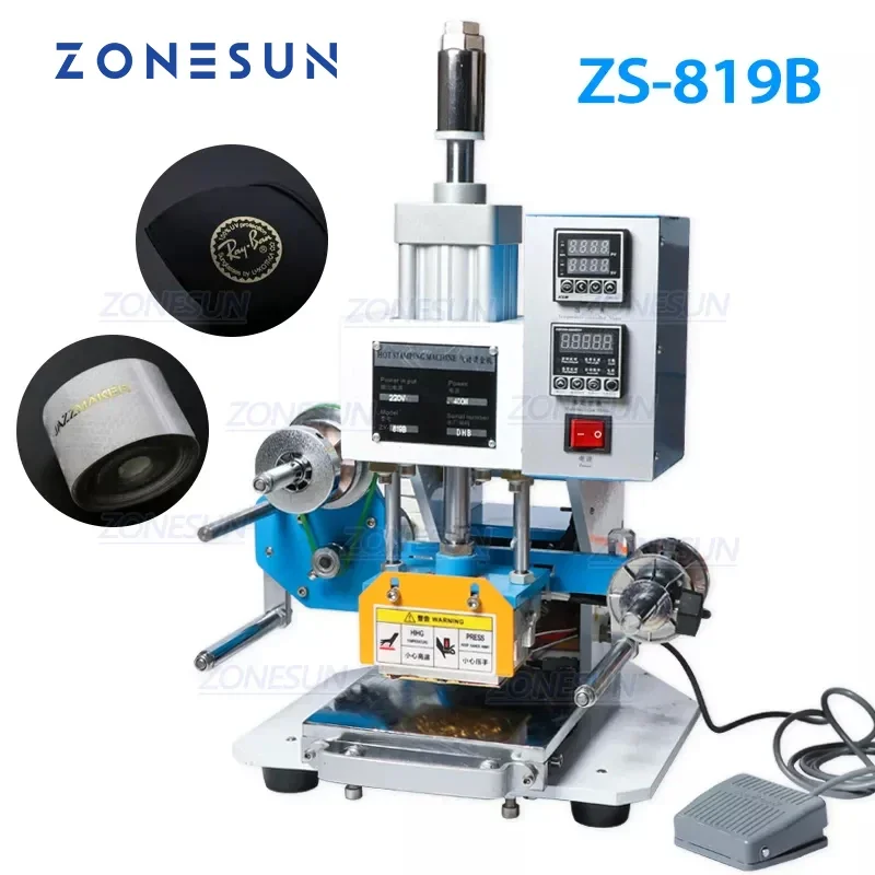 ZONESUN ZS-819-B Pneumatic Name Card Letter LOGO Leather Embossing Heat Press Hot Foil Stamping Machine