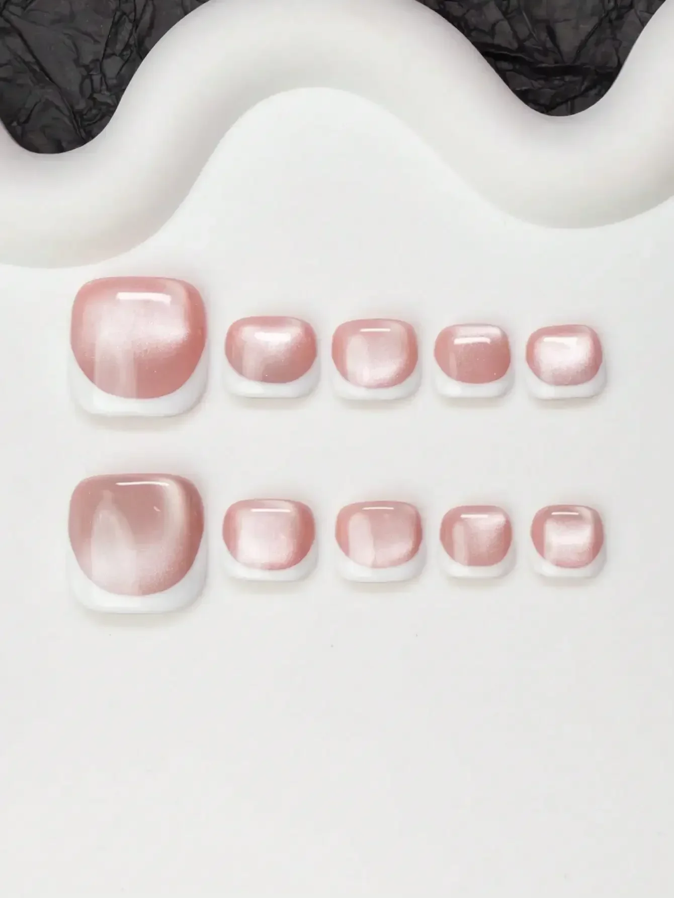 

14pcs Y2K Baddie Style Handmade Nail Stickers, Nude & White French Tip Nail Art With Cat Eye Design, Shiny Nail Decals For Party