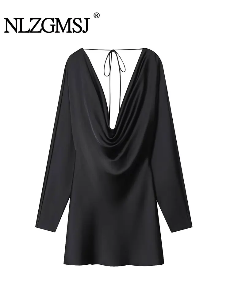 NLZGMSJ Chic Elegant Satin Women Party Dresses for Women V Neck Tied Short Dress Fashion New Backless Sexy Dress