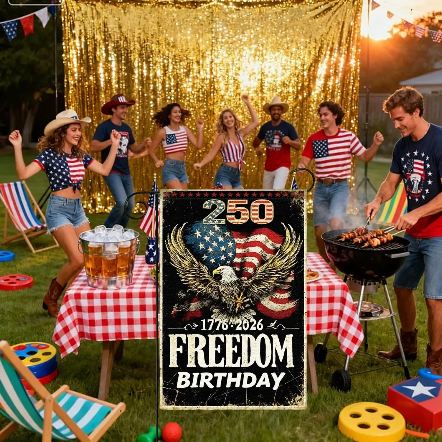 250 Years America Garden Flag 1776-2026 Celebrating Freedom USA Eagle Garden Banner 12 x 18 Inch Independence Day Patriotic  AAS