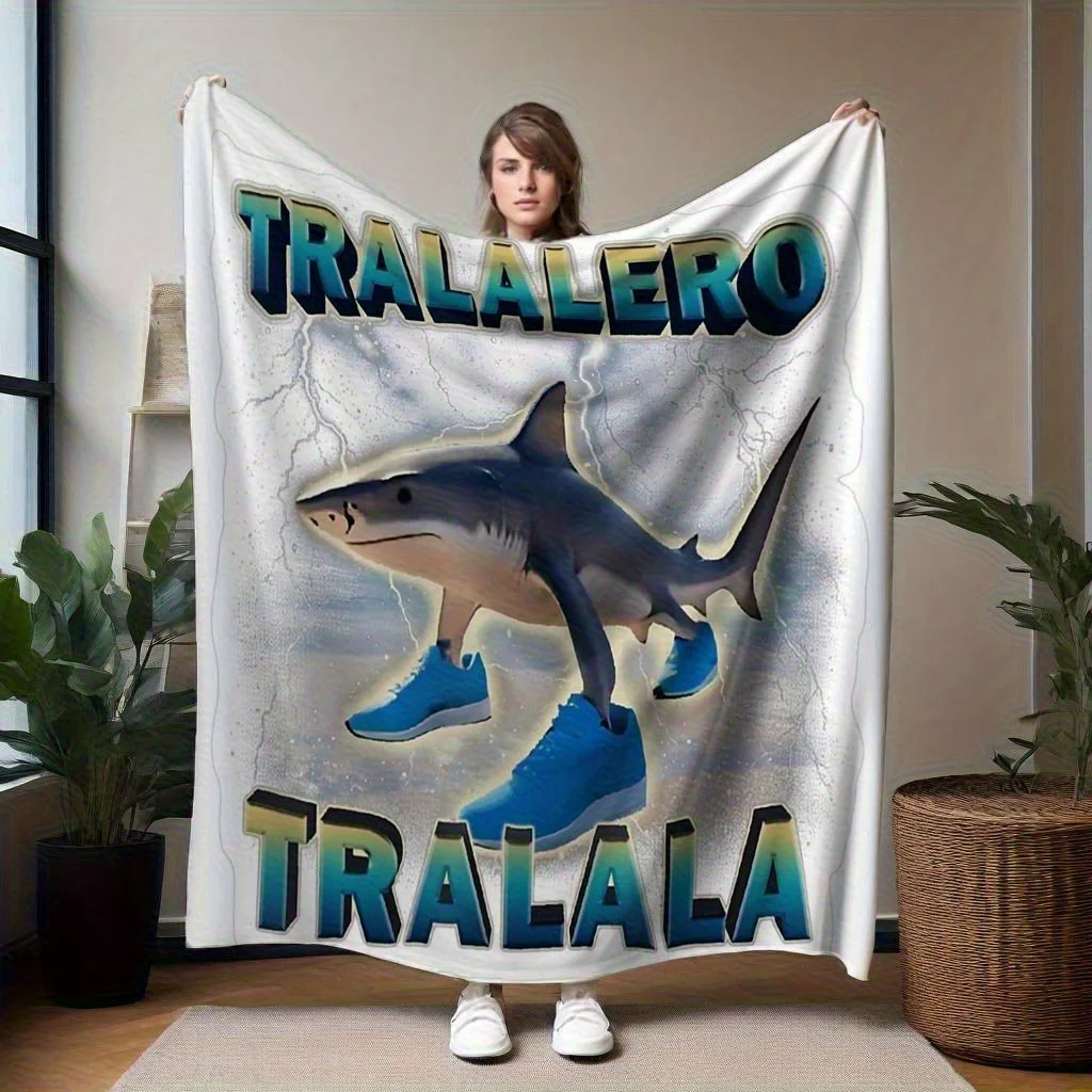 Personalized Shark Tralalero Blanket Name Funny Art Soft Fleece Throw Gift Home Decor Humor Theme