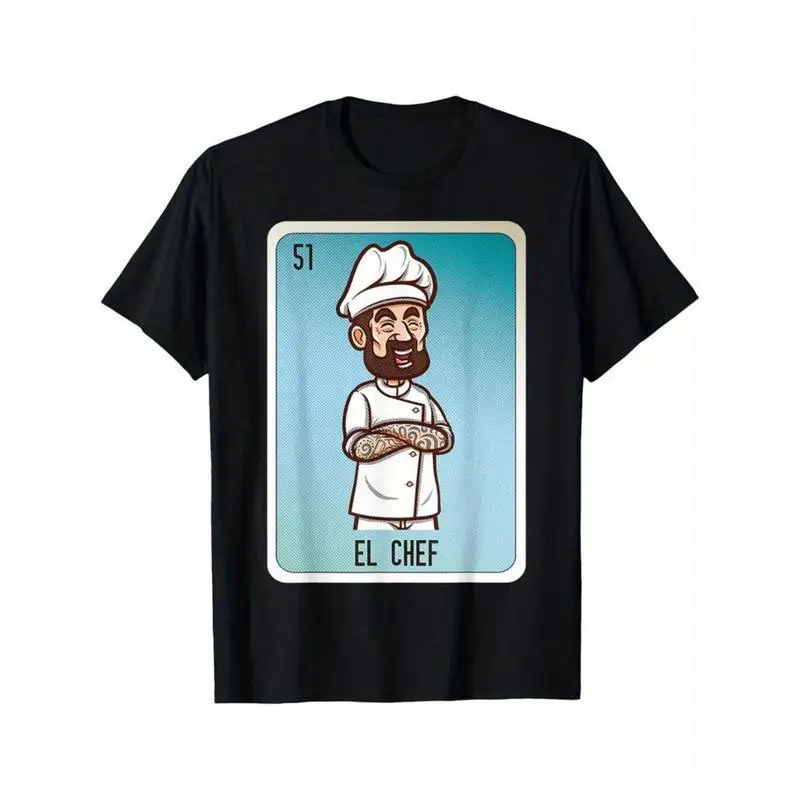 

Humorous "El Chef" Men's T-shirt Vintage Lotería Card Style Birthday Gift for Foodies