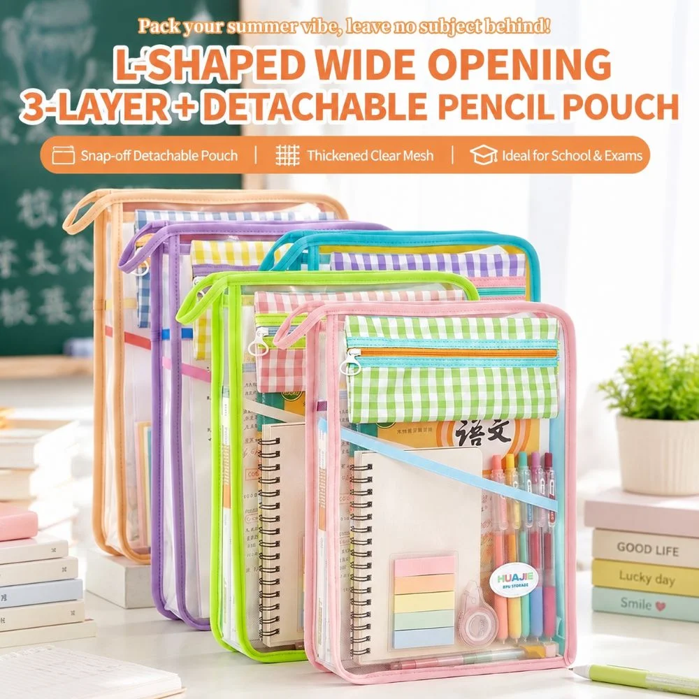 A4 Tutoring Bag L-Shaped with Detachable Pencil Case Books Storage Bag Large Opening Large Capacity Tote File Bag Students