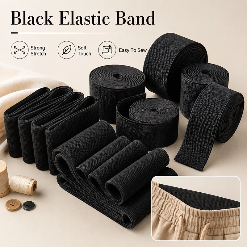 

3/5Meters 10-80mm Black Elastic Band Nylon Rubber Tape for Apparel Waistband Cuff Pants Belt DIY Sewing Clothes Accessory Parts