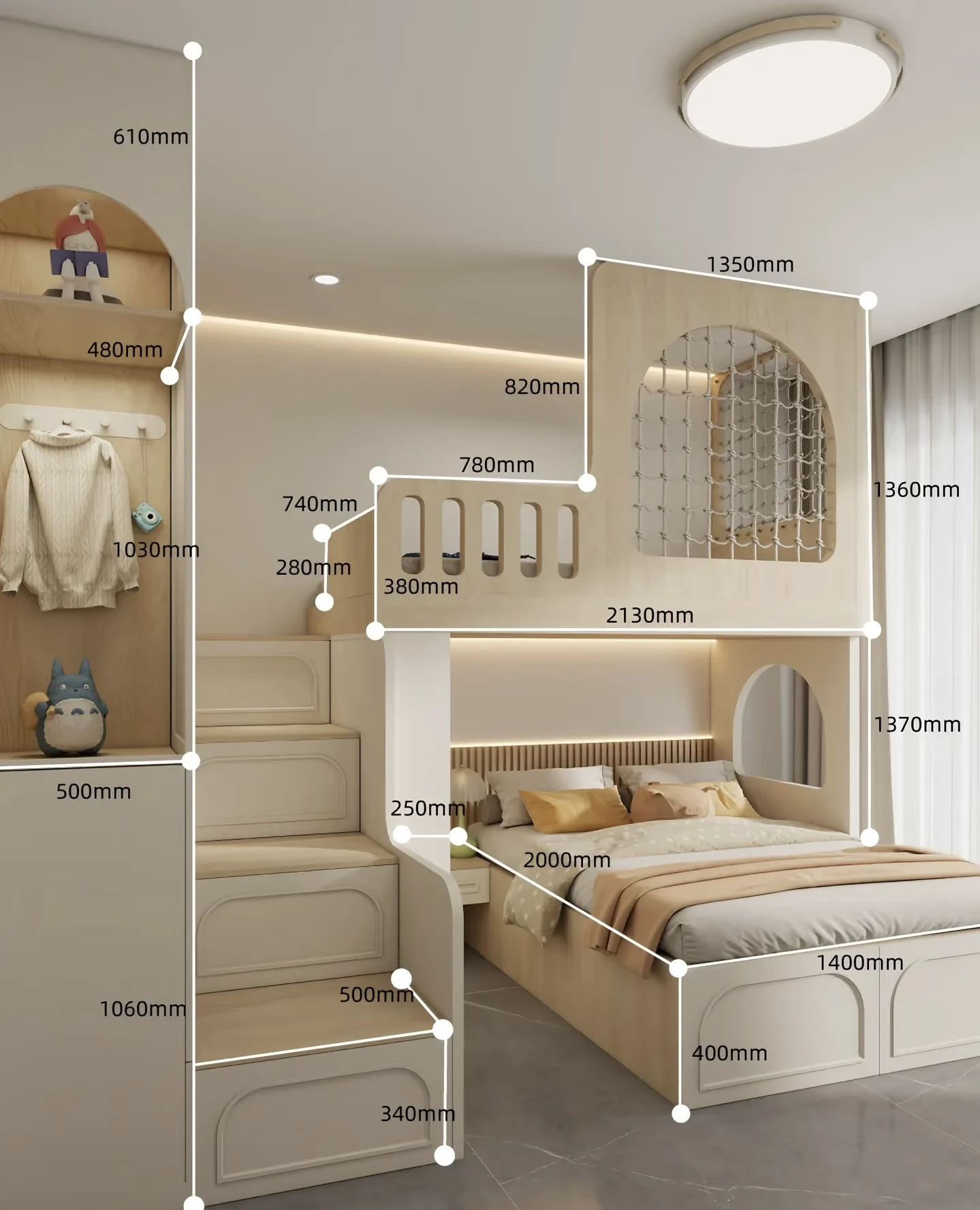 

French Cream Style Customized Comfortable Children's Bunk Bed Eco-Friendly Wood Construction Apartment-Friendly Storage Designpr