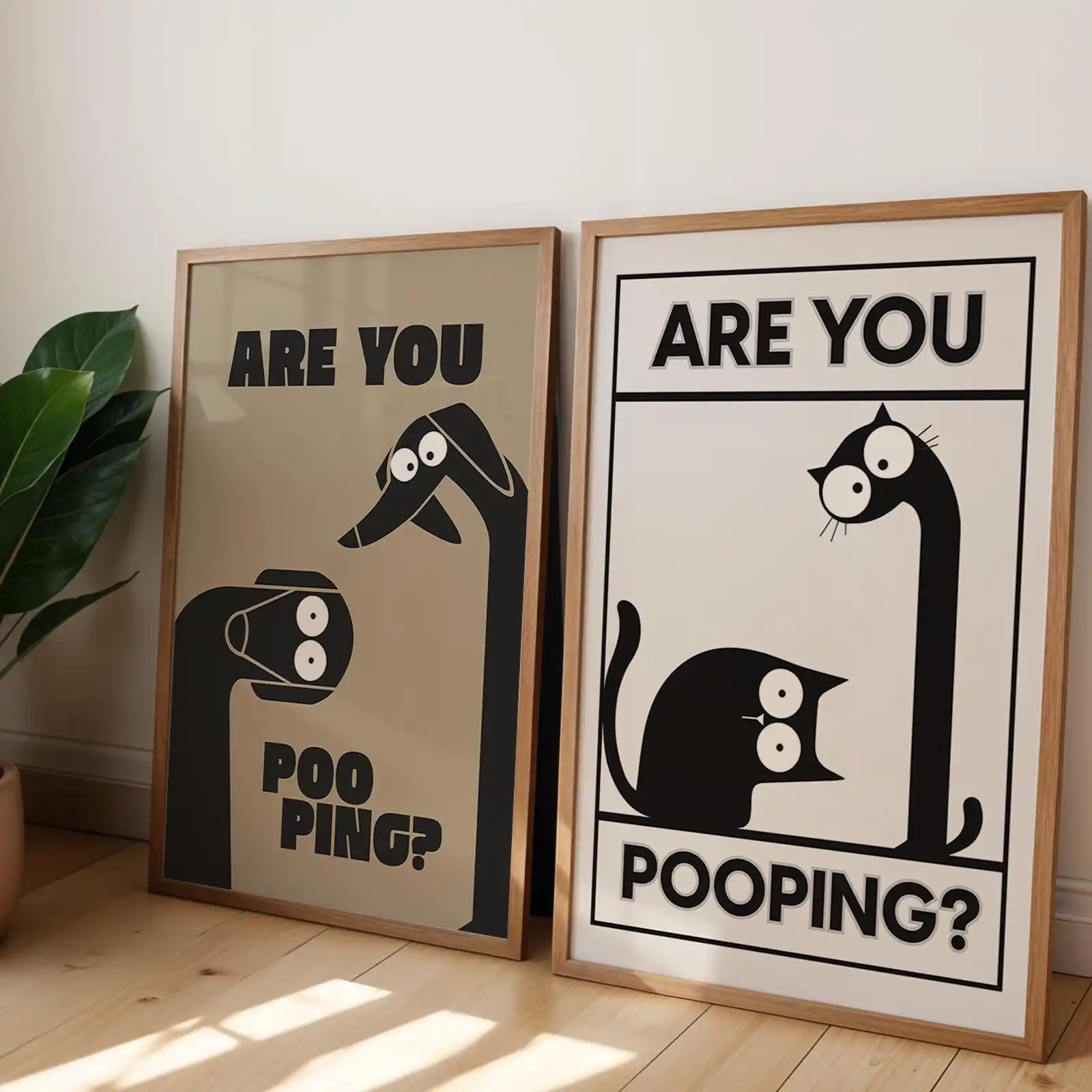 Funny Cat And Dog Bathroom Poster: 