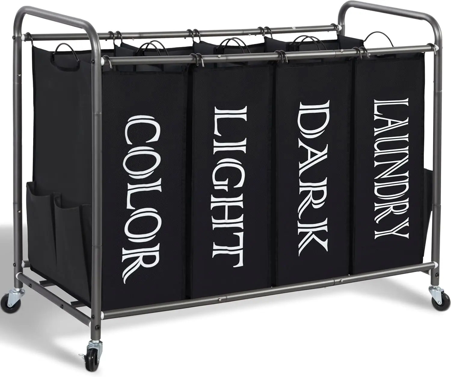 

4-Section Rolling Laundry Hamper with Removable Bags, 47.8 Gal Capacity, Wheels for Easy Sorting and Mobility