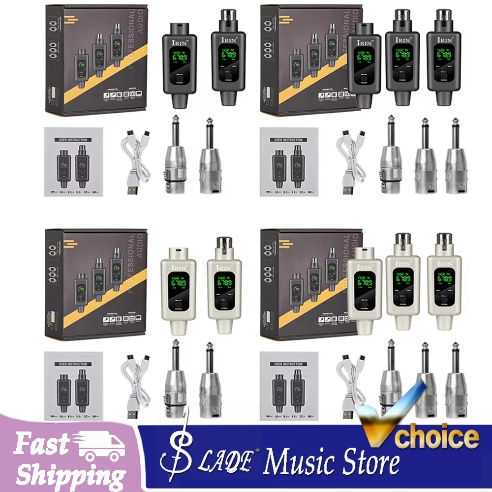 Wireless Microphone System XLR Transmitter Receiver 1T1R/1T2R Rechargeable 48V Phantom Power for Dynamic Condenser Mic Adapters