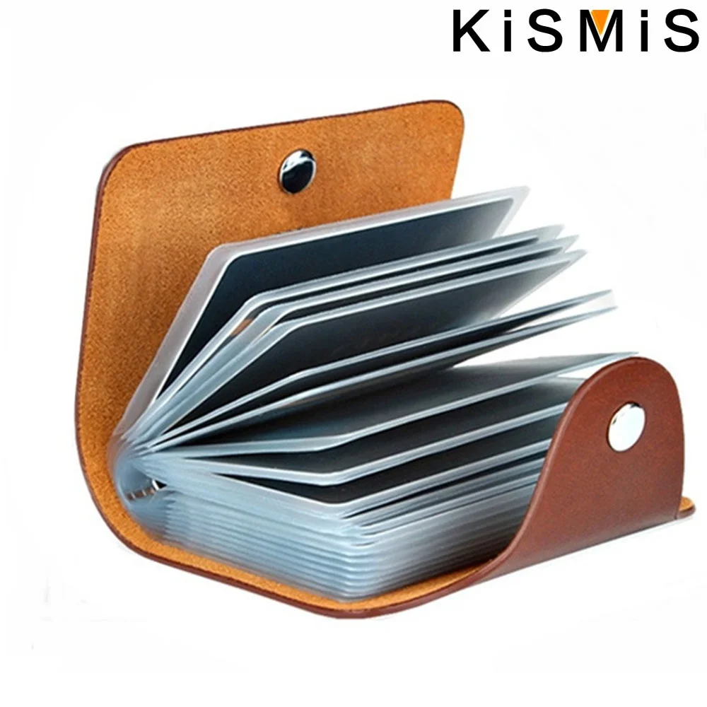 KISMIS New PU Leather 24-Slot Card Case - Business Card and Passport Holder for Men and Women