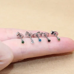 2PC Stainless Steel 2mm Colorful Green Crystal Zircons Stud Earrings For Men Women Delicate Fashion No Fade Allergy Free