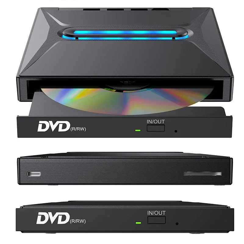 External CD DVD Burner,Blu Ray Burner, CD/DVD+/-RW Drive SD Card Reader, CD ROM Burner, DVD Player Hub-Co for Laptop Desktop