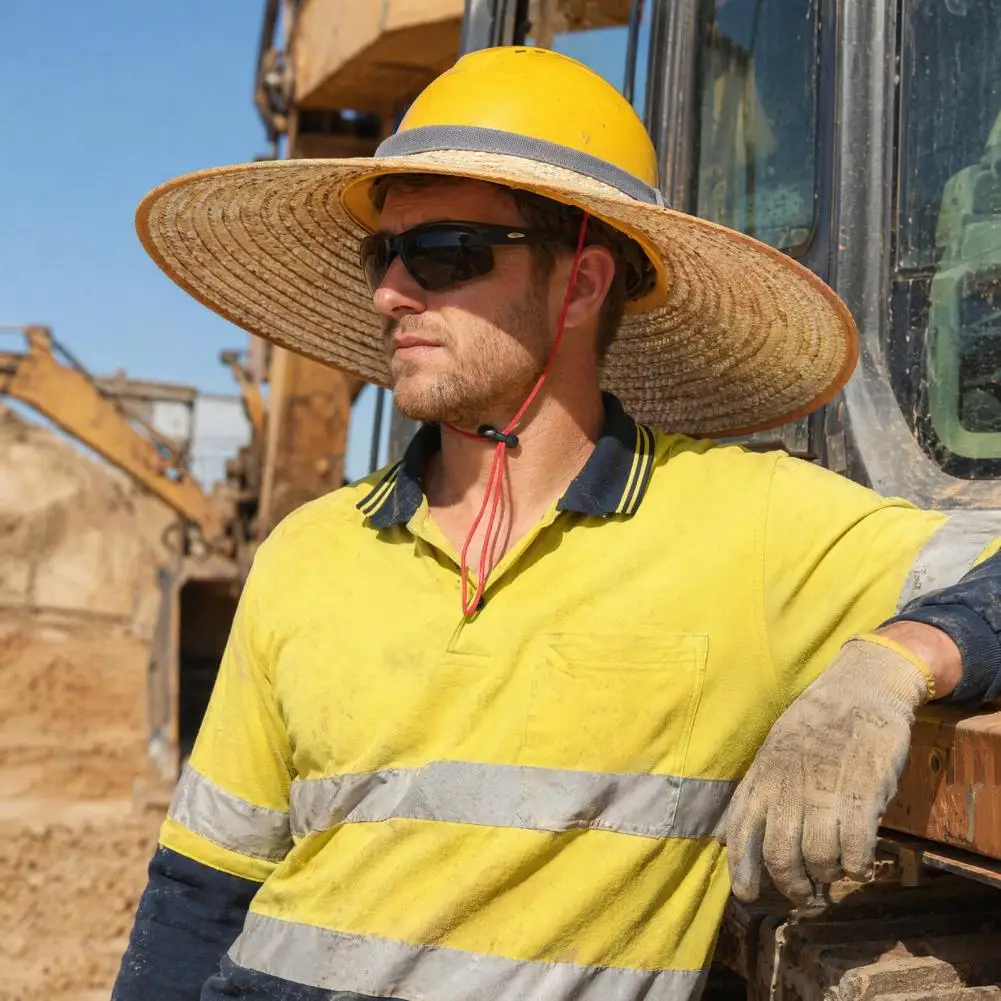 Sun Protection Hard Hat Visor Replacement Full Brim Woven Shade Hat Breathable Straw Sun Visor for Standard Hard Caps
