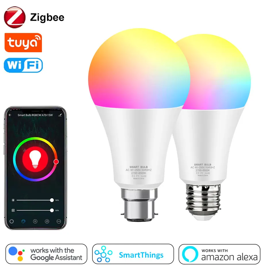 Zigbee LED Light Bulb E27 Wifi Smart Lamp B22 RGB Dimmable Bulbs RGBW RGBCW 110V 220V Voice Control Works With Alexa Google Home