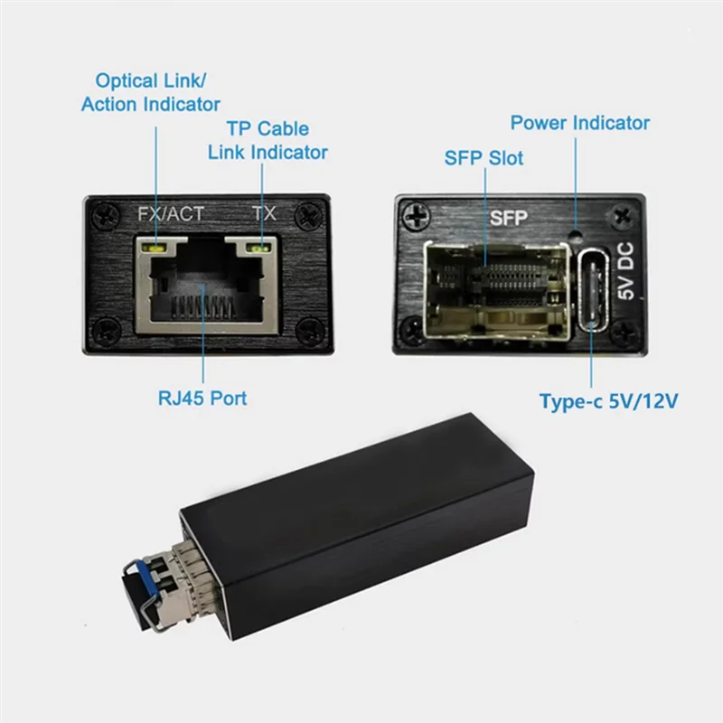 1.25G Mini RPOE Media Converter SFP Transceiver Module 5V DC Type-C Ingang 1 SFP Slot 1 RJ45 Ethernet Fiber Switch Met Behuizing