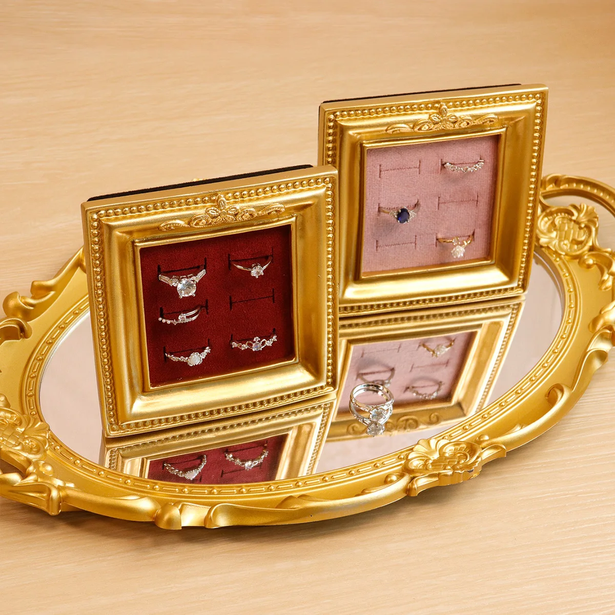 樹脂リングディスプレイスタンドレトロファッションリングディスプレイホルダー高級リングオーガナイザーラックデスクトップ装飾リング収納棚