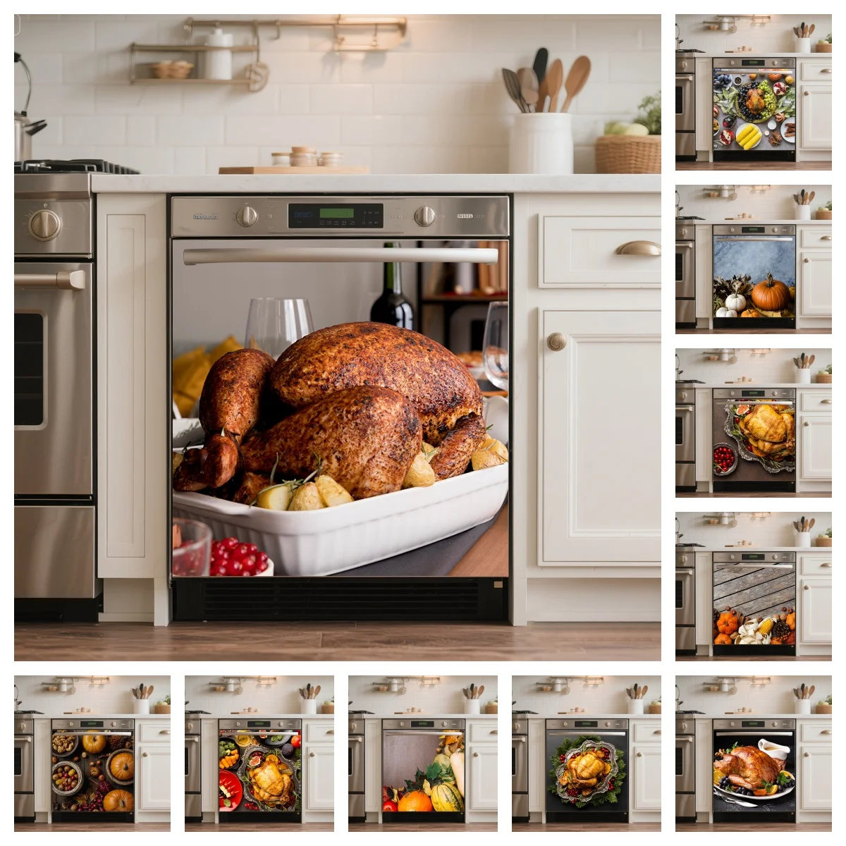 Fall Holiday Food Dishwasher Sticker Self‑Adhesive Waterproof Thanksgiving Turkey Stickers for Washing Machine Door Decoration